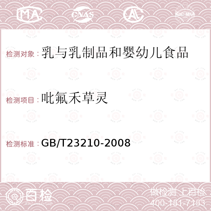 吡氟禾草灵 牛奶和奶粉中511种农药及相关化学品残留量的测定气相色谱-质谱法