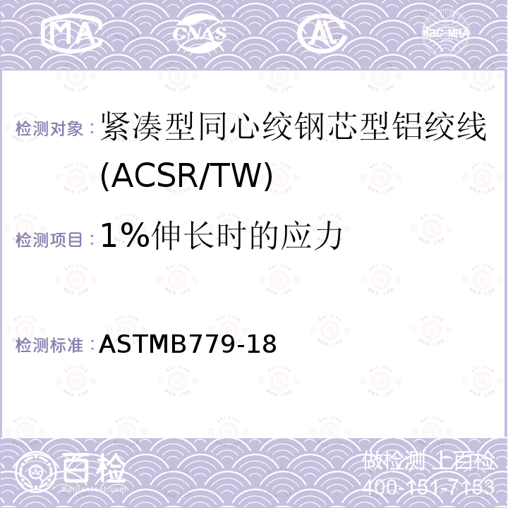 1%伸长时的应力 ASTMB779-18 紧凑型同心绞钢芯型铝绞线标准规范(ACSR/TW)