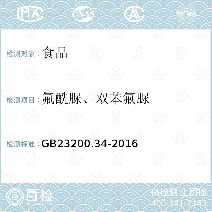 氟酰脲、双苯氟脲 食品安全国家标准 食品中涕灭砜威、吡唑醚菌酯、嘧菌酯等65种农药残留量的测定 液相色谱-质谱/质谱法