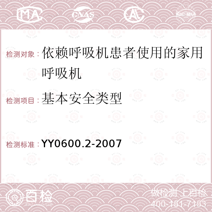 基本安全类型 医用呼吸机　基本安全和主要性能专用要求　第2部分:依赖呼吸机患者使用的家用呼吸机