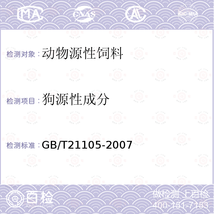 狗源性成分 动物源性饲料中狗源性成分定性检测方法 PCR方法材