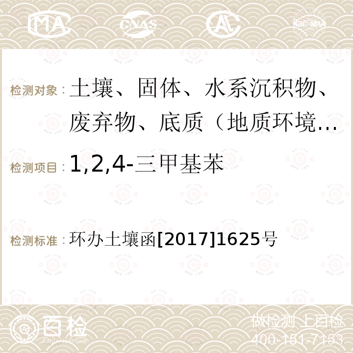 1,2,4-三甲基苯 全国土壤污染状况详查土壤样品分析测试方法技术规定 第二部分4挥发性有机物类