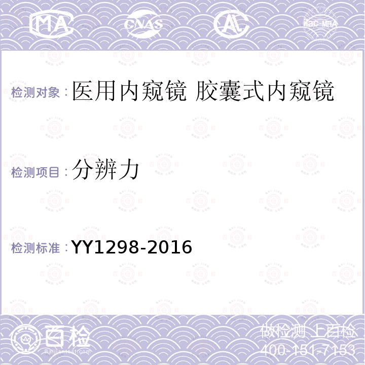 分辨力 医用内窥镜 胶囊式内窥镜
YY 1298—2016 医用内窥镜胶囊式内窥镜 第1号修改单