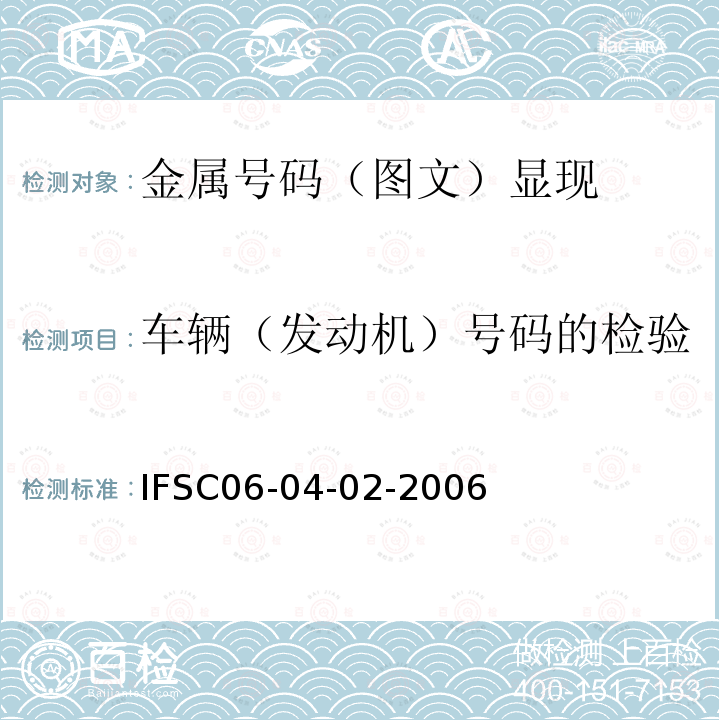 车辆（发动机）号码的检验 IFSC06-04-02-2006 车辆号码的检验