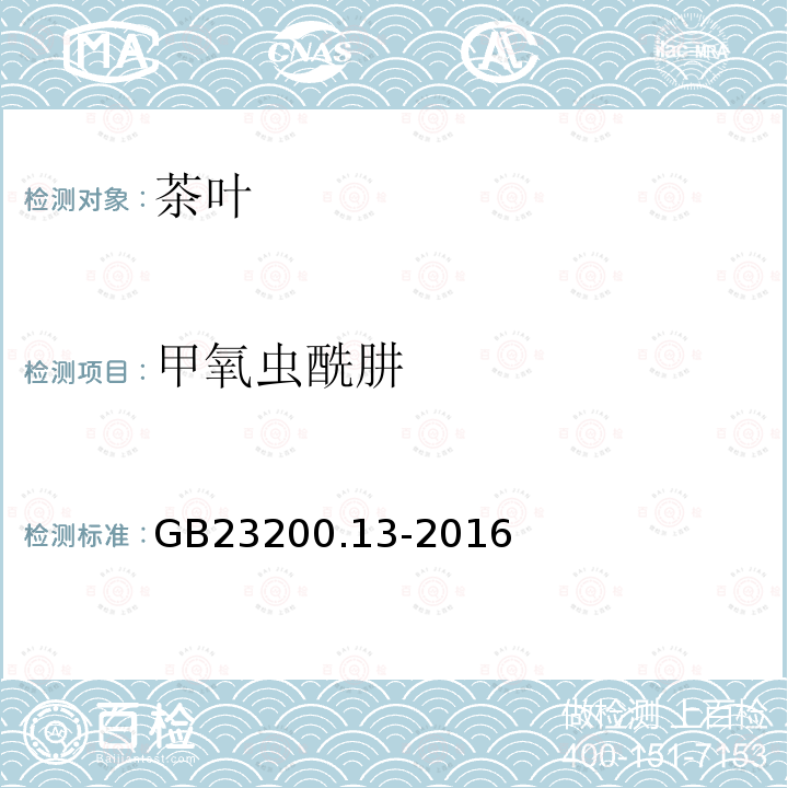 甲氧蟲酰肼 食品安全國家標(biāo)準(zhǔn) 茶葉中448種農(nóng)藥及相關(guān)化學(xué)品殘留量的測定 液相色譜-串聯(lián)質(zhì)譜法