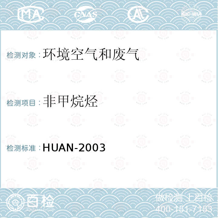 非甲烷烃 空气和废气监测分析方法 (第四版)国家环保总局(2003) 第六篇 有机污染物分析 第一章 挥发性有机物 五、总烃和非甲烷烃