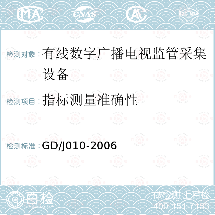 指标测量准确性 有线数字广播电视监管采集设备入网技术要求及测量方法