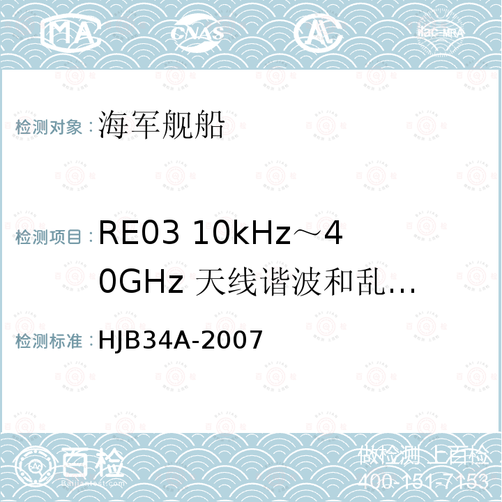 RE03 10kHz～40GHz 天线谐波和乱真辐射发射 舰船电磁兼容性要求