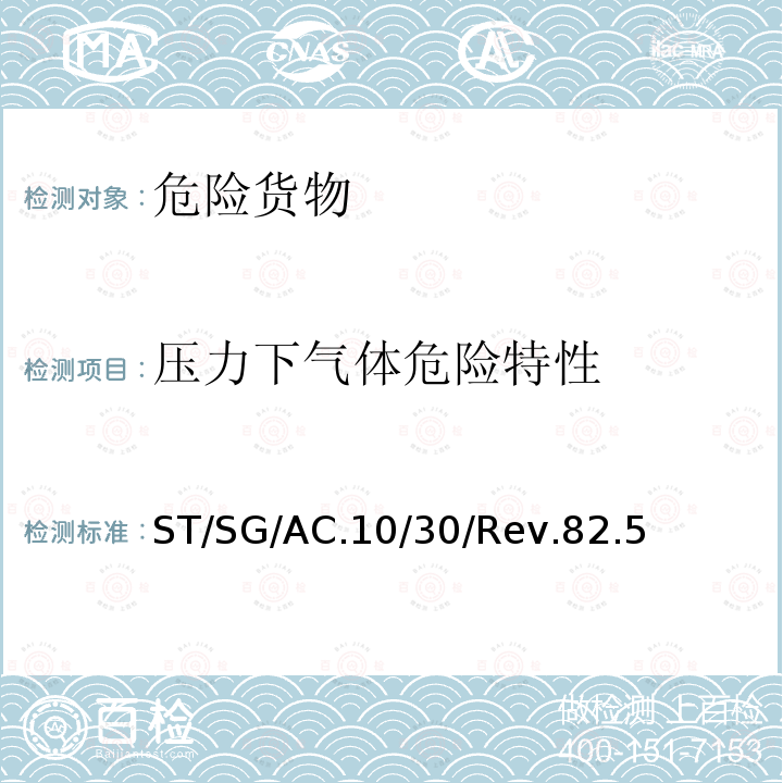 压力下气体危险特性 化学品分类及标记全球协调制度(GHS) （第8修订版）2.5章 压力下气体