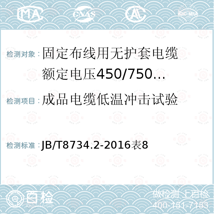 成品电缆低温冲击试验 额定电压450/750V及以下聚氯乙烯绝缘电缆电线和软线 第2部分: 固定布线用电缆电线