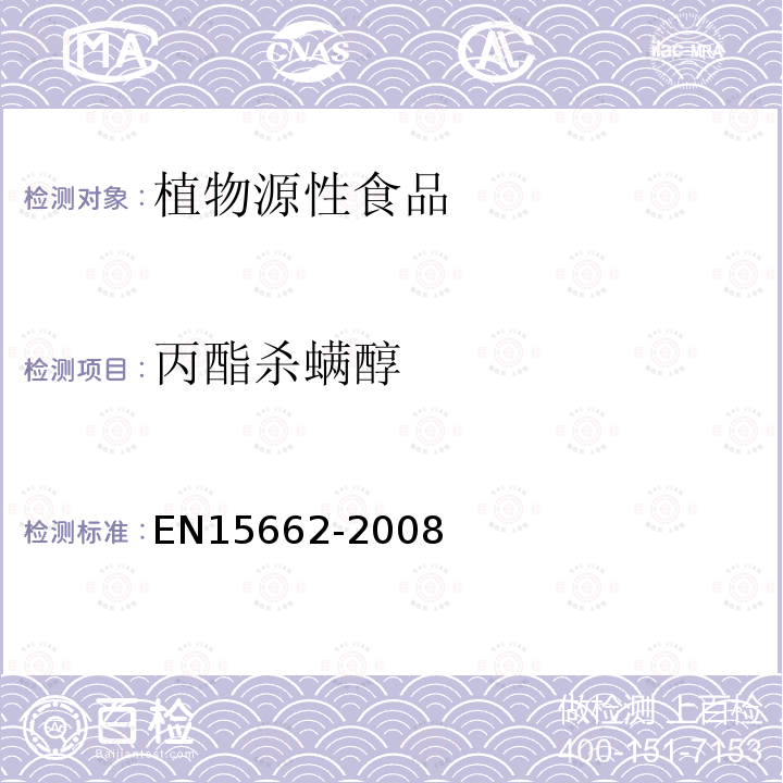 丙酯杀螨醇 植物源性食物中农药残留检测 GC-MS 和/或LC-MS/MS法（乙腈提取/基质分散净化 QuEChERS-方法）