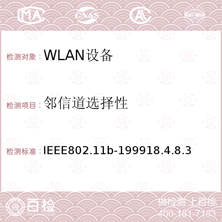 邻信道选择性 无线局域网媒体访问控制(MAC)和物理层(PHY)规范.扩展到2.4 GHZ带宽的高速物理层