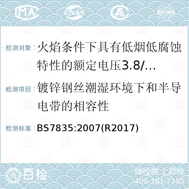 镀锌钢丝潮湿环境下和半导电带的相容性 火焰条件下具有低烟低腐蚀特性的额定电压3.8/6.6kV到19/33kV热固性绝缘铠装电缆