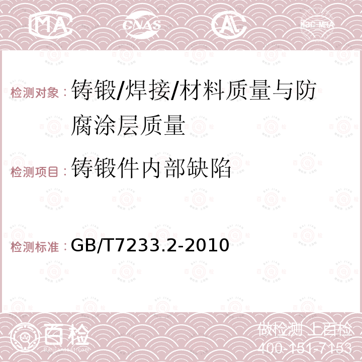 铸锻件内部缺陷 铸钢件 超声检测 第2部分：高承压铸钢件