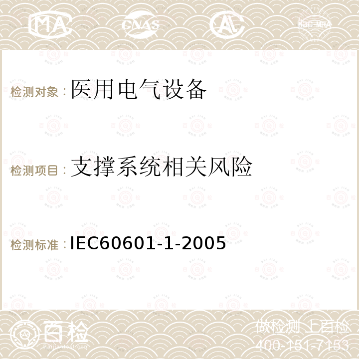 支撑系统相关风险 医疗电气设备--第1部分：基本安全性及性能的一般要求