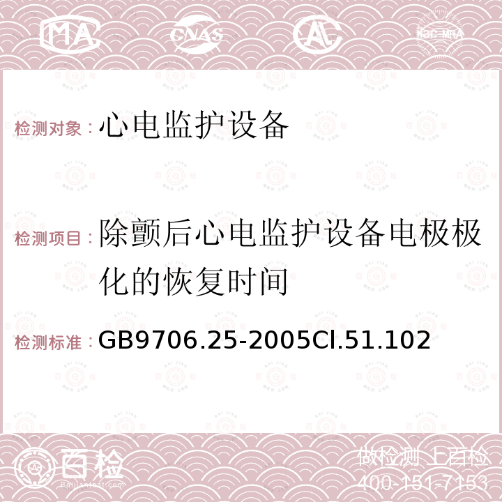 除颤后心电监护设备电极极化的恢复时间 医用电气设备第2-27部分：心电监护设备安全专用要求