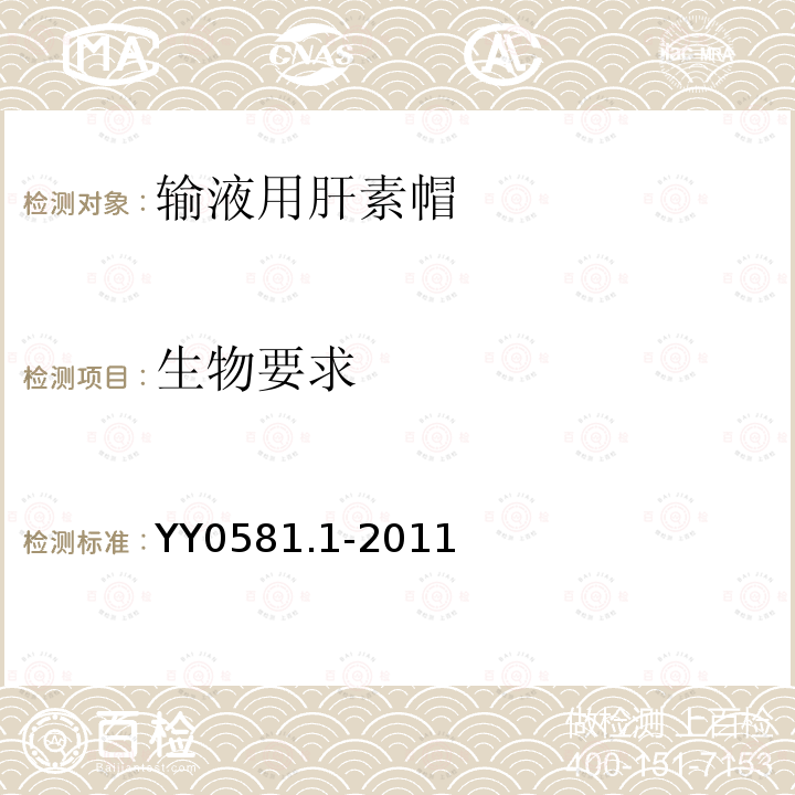 生物要求 YY/T 0581.1-2011 【强改推】输液连接件 第1部分:穿刺式连接件(肝素帽)