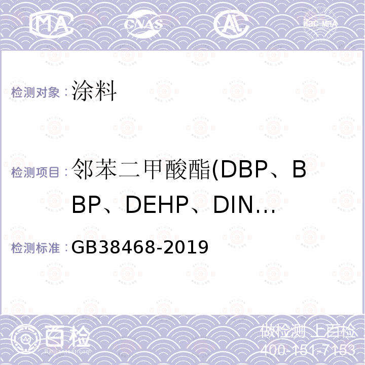 邻苯二甲酸酯(DBP、BBP、DEHP、DINP、DIDP、DNOP) 室内地坪涂料中有害物质限量
