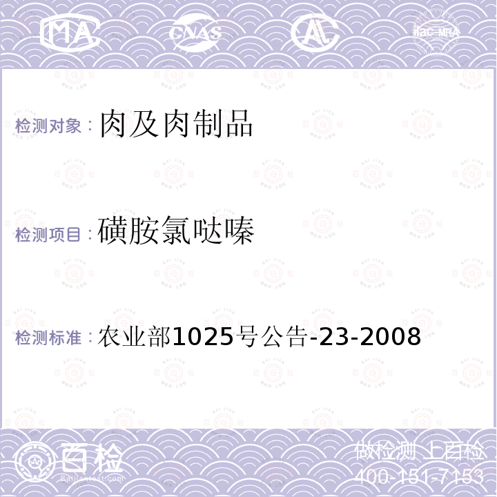 磺胺氯哒嗪 动物源性食品中磺胺类药物残留检测 液相色谱-串联质谱法