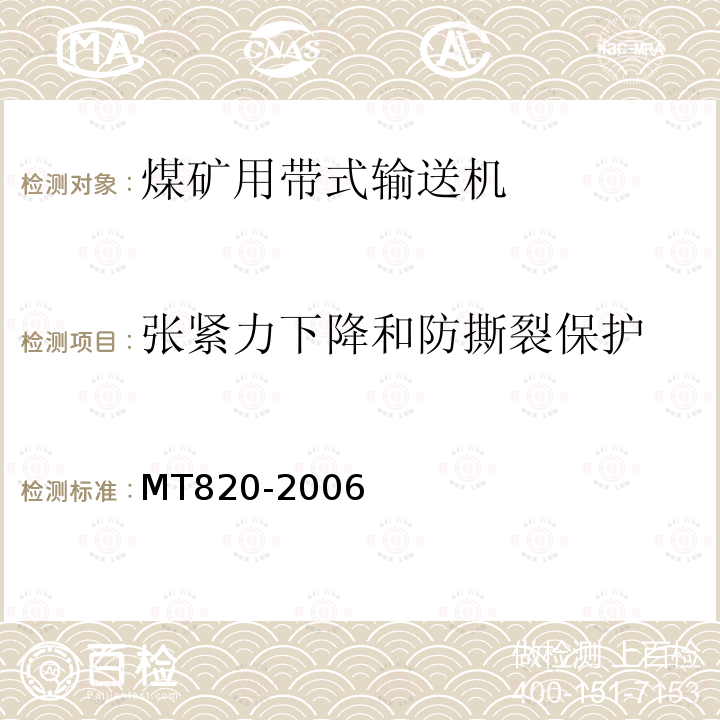 张紧力下降和防撕裂保护 煤矿用带式输送机技术条件 

 煤矿安全规程