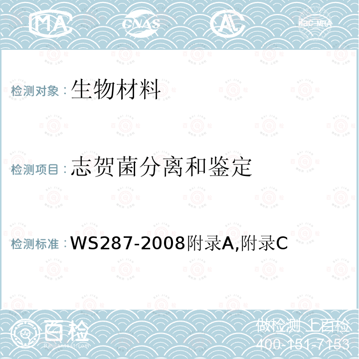 志贺菌分离和鉴定 WS 287-2008 细菌性和阿米巴性痢疾诊断标准