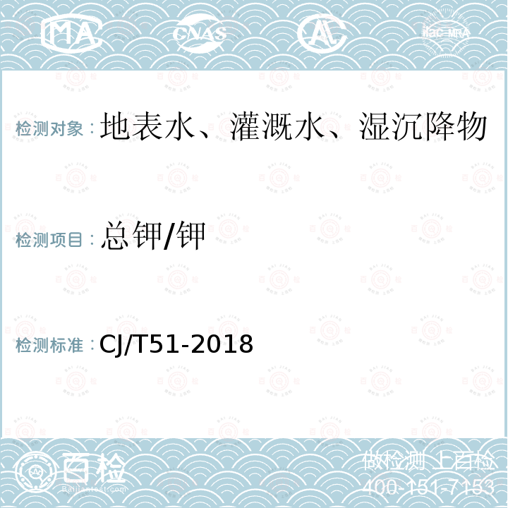 总钾/钾 城镇污水水质标准检验方法 电感耦合等离子体发射光谱法