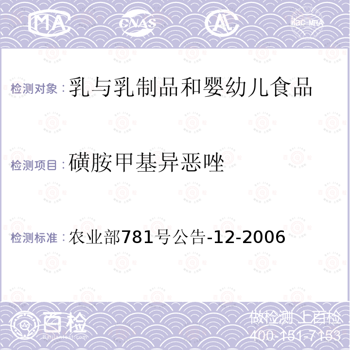 磺胺甲基异恶唑 牛奶中磺胺类药物残留量的测定 液相色谱-串联质谱法