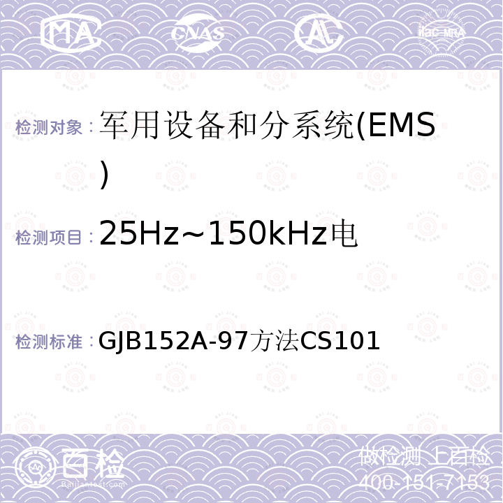 25Hz~150kHz电源线传导敏感度CS101 军用设备和分系统电磁发射和敏感度测量