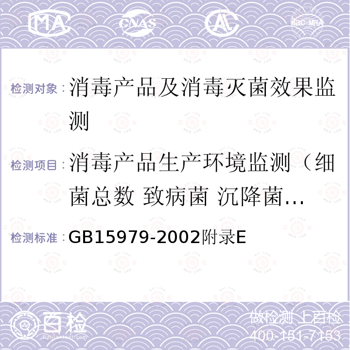 消毒产品生产环境监测（细菌总数 致病菌 沉降菌 浮游菌 ） 一次性使用卫生用品卫生标准