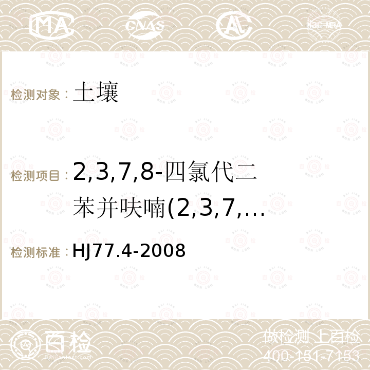 2,3,7,8-四氯代二苯并呋喃(2,3,7,8-T4CDF) 土壤和沉积物 二噁英类的测定 同位素稀释高分辨气相色谱-高分辨质谱法