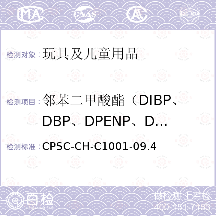 邻苯二甲酸酯（DIBP、DBP、DPENP、DHXP、BBP、DCHP、DEHP、DINP） 邻苯二甲酸酯类增塑剂的标准测试方法