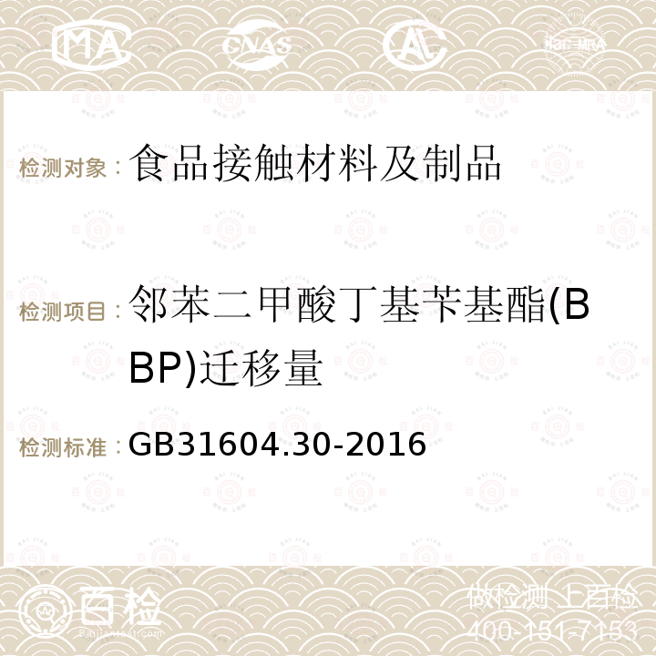 邻苯二甲酸丁基苄基酯(BBP)迁移量 食品安全国家标准 食品接触材料及制品 邻苯二甲酸酯的测定和迁移量的测定