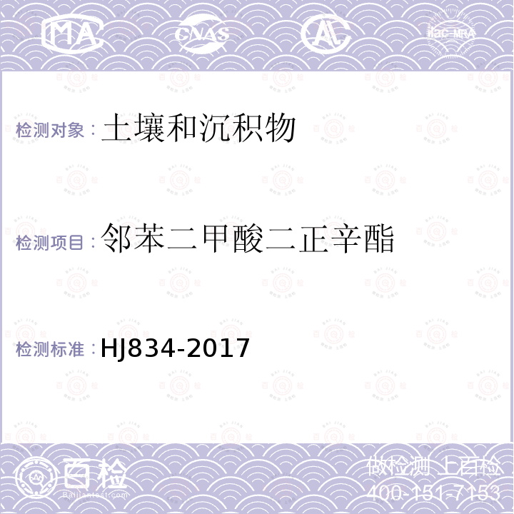 邻苯二甲酸二正辛酯 土壤和沉积物 半挥发性性有机物的测定 气相色谱-质谱法