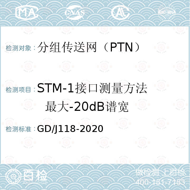 STM-1接口测量方法 最大-20dB谱宽 分组传送网（PTN）设备技术要求和测量方法