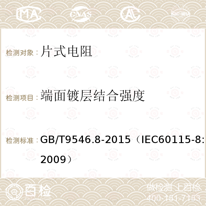 端面镀层结合强度 电子设备用固定电阻器 第8部分：分规范 表面安装固定电阻器