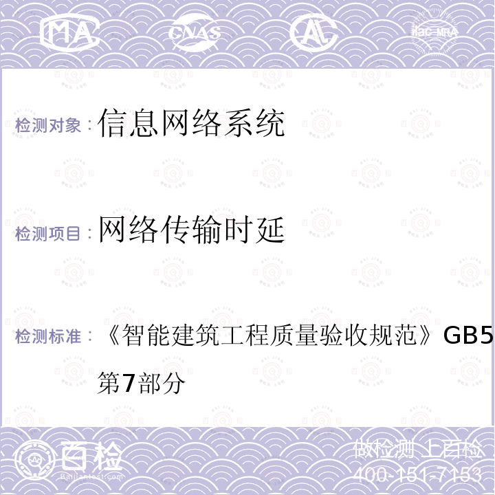 网络传输时延 智能建筑工程质量验收规范 
GB 50339-2013 第7部分