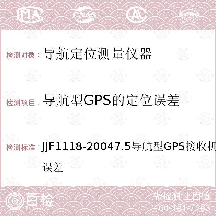 导航型GPS的定位误差 JJF1118-20047.5导航型GPS接收机的定位误差 全球定位系统（GPS）接收机（测地型和导航型）校准规范