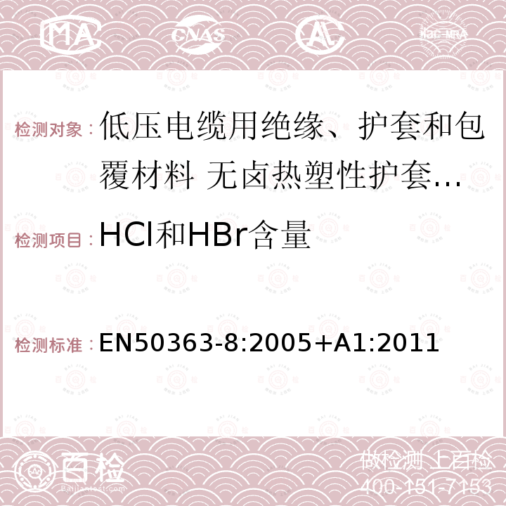 HCl和HBr含量 低压电缆用绝缘、护套和包覆材料 第8部分:无卤热塑性护套化合物