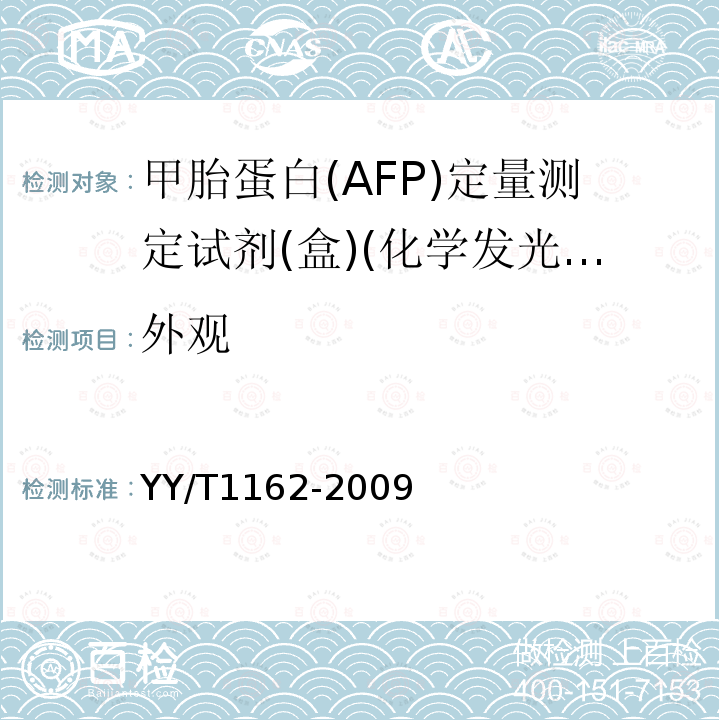 外观 甲胎蛋白(AFP)定量测定试剂(盒)(化学发光免疫分析法)