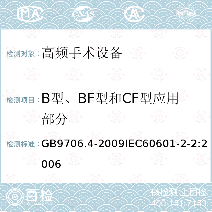 B型、BF型和CF型应用部分 医用电气设备 第2-2部分： 高频手术设备安全专用要求