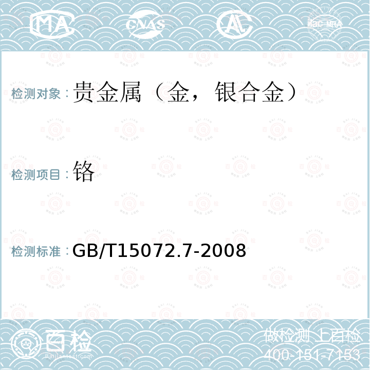 鉻 貴金屬合金化學分析方法 金合金中鉻和鐵量的測定 電感耦合等離子體原子發射光譜法
