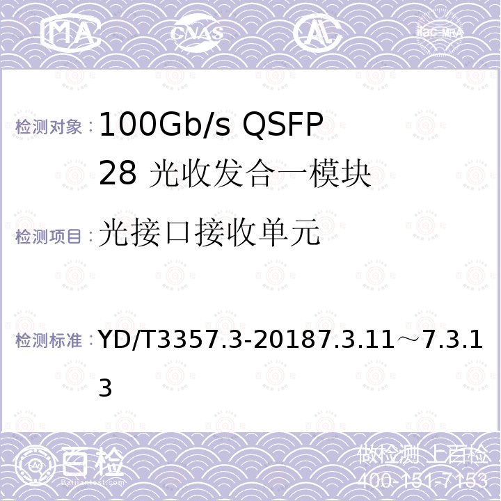 光接口接收单元 100Gb/s QSFP28 光收发合一模块 第3部分：4×25Gb/s CLR4