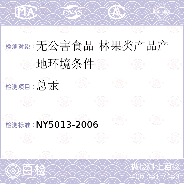 总汞 NY 5013-2006 无公害食品 林果类产品产地环境条件