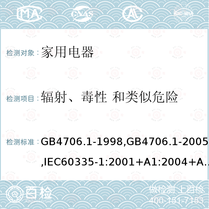 辐射、毒性 和类似危险 家用和类似用途电器的安全 第1部分:通用要求