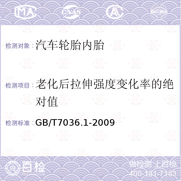 老化后拉伸强度变化率的绝对值 充气轮胎内胎第1部分:汽车轮胎内胎