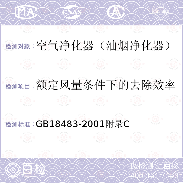 额定风量条件下的去除效率 饮食业油烟排放标准