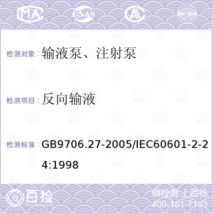 反向输液 医用电气设备 第2-24部分：输液泵和输液控制器安全专用要求