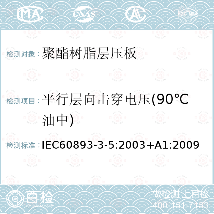 平行层向击穿电压(90℃油中) 绝缘材料 电气用热固性树脂基工业硬质层压板第3部分：单项材料规范 第5篇：对聚酯树脂硬质层压板的要求