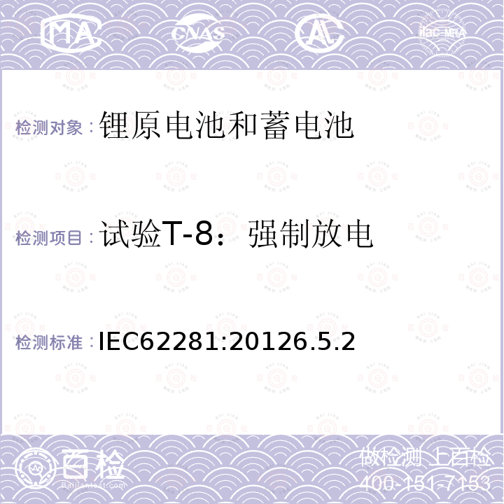 试验T-8：强制放电 IEC 62281-2012 原级和次级锂电池和电池组的安全