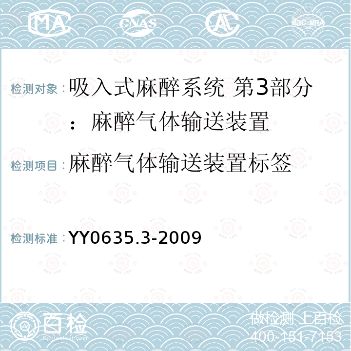 麻醉气体输送装置标签 YY 0635.3-2009 吸入式麻醉系统 第3部分:麻醉气体输送装置